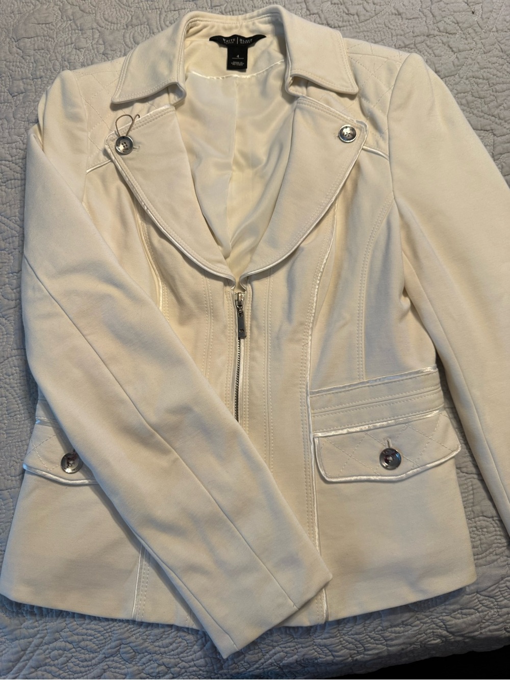 White House Black Market Ivory Moto-Style Zip Blazer